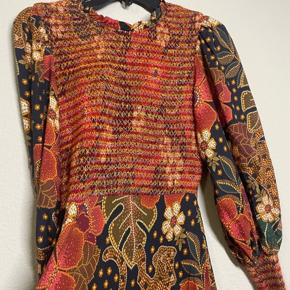 Farm Rio Medium Flowered Leopards Midi Dress Multicolored Mock Neck Long Sleeves - Picture 6 of 11